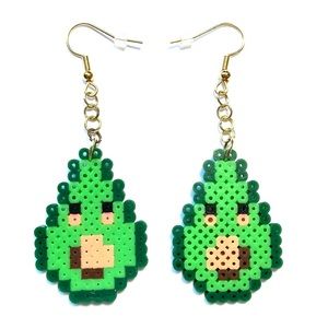 Handmade Mini Perler Bead Green/Tan Cute Avocado Earrings. New